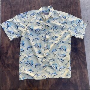 Men's Oceanic Print Casual Shirt - Cream and Blue
